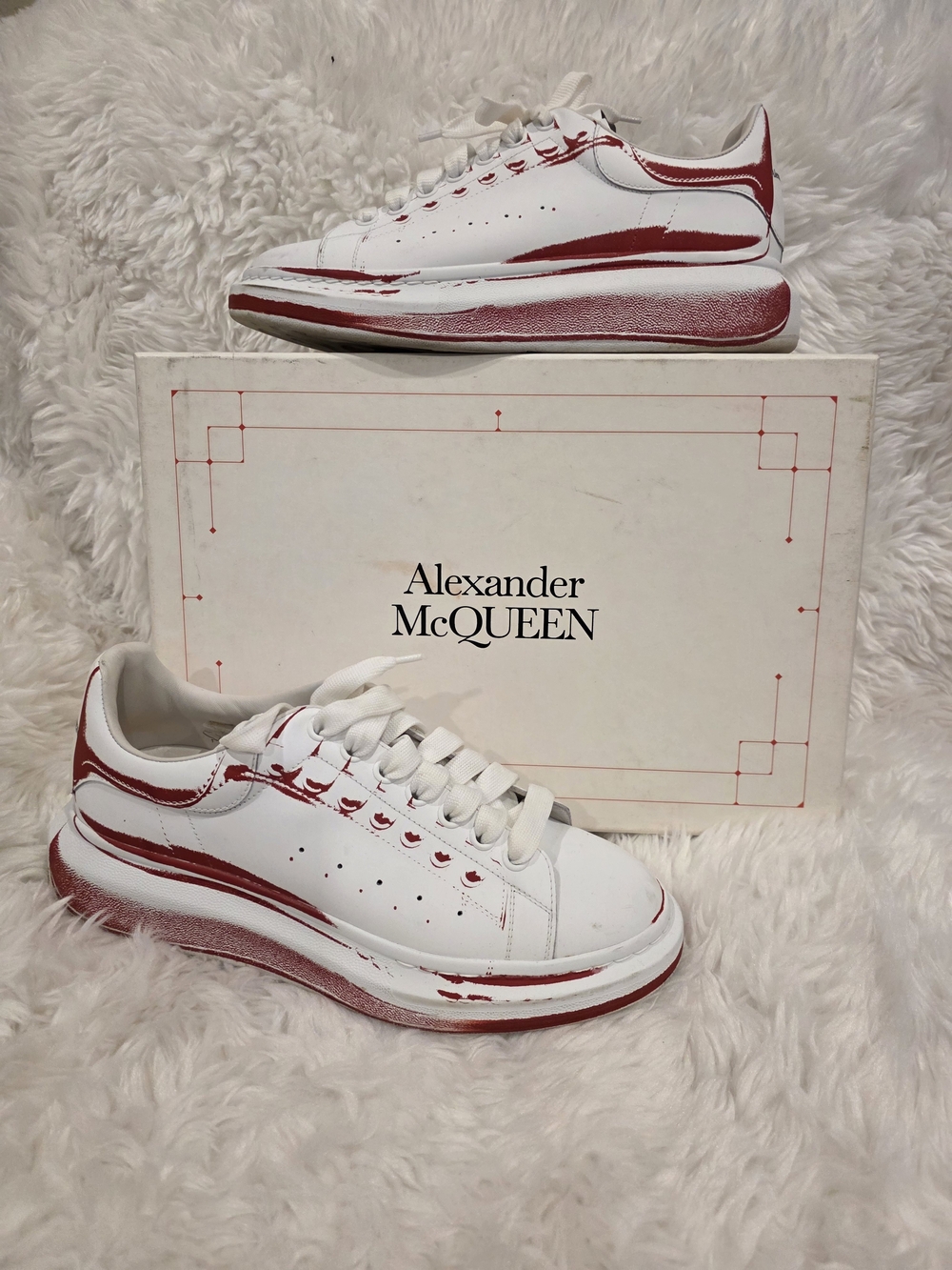 Alexander McQueen White Leather Sneakers with Red Accents